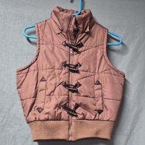 Vintage Womens Lola M Brown Quilted Vest With Cute Button Detail
